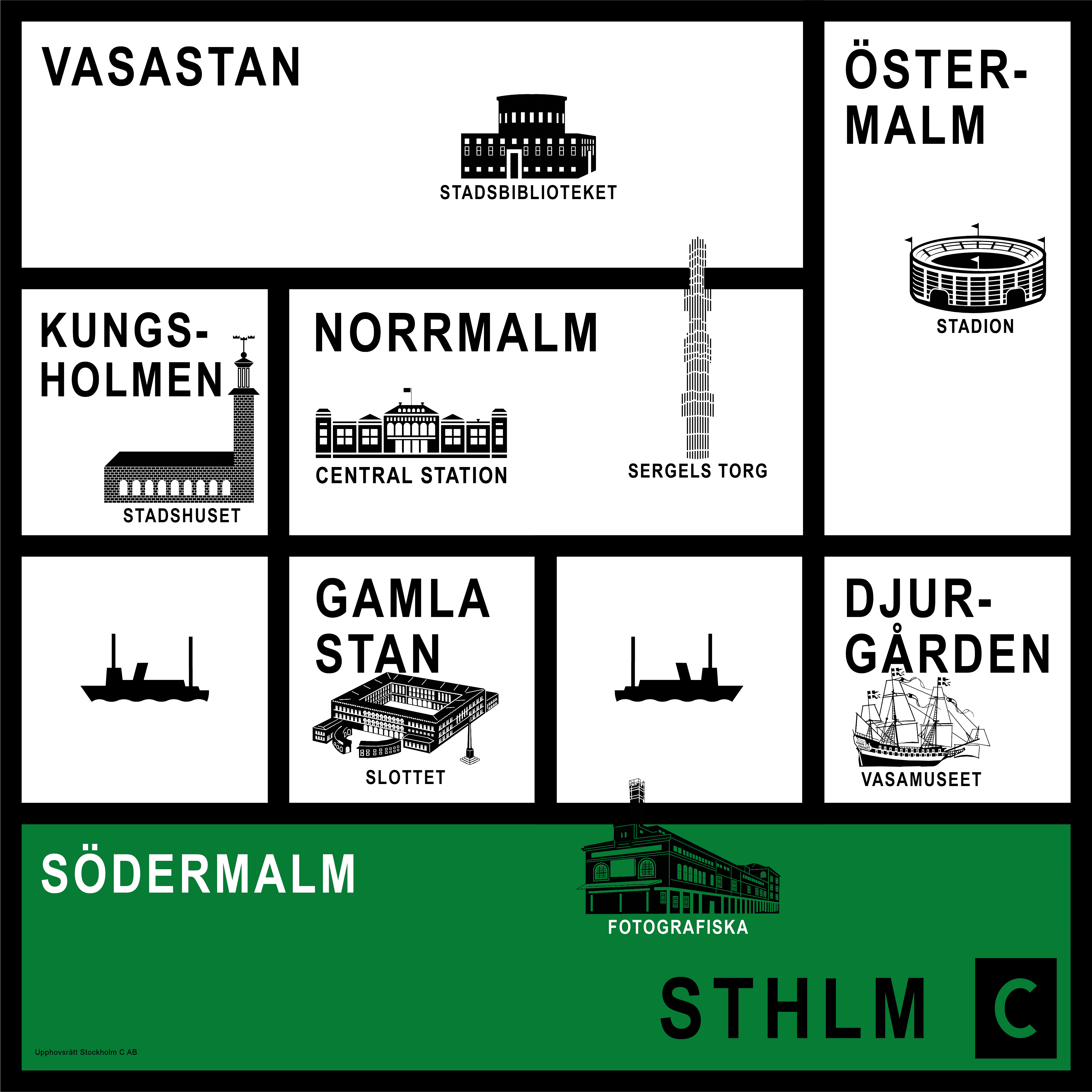 Sthlm C - 7 stadsdelar och 64 huvudgator
